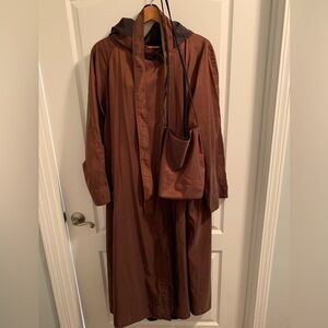 Reversible Copper & Dark Brown Hooded Trench Coat with Matching Bag